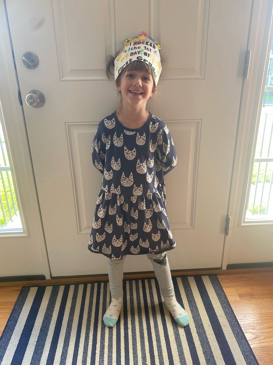 Lorelei wearing her first grade crown.