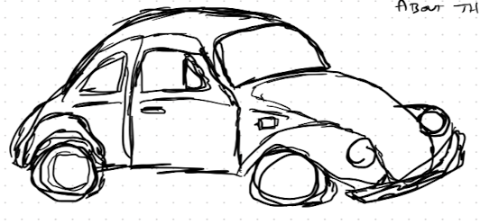 a sketch of the VW Bug I drew while waiting last year.